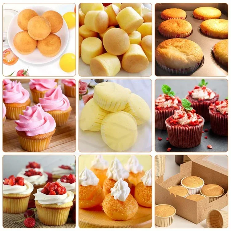 ماكينة تعبئة كب كيك كريم الكيك الأوتوماتيكية ماكينة حقن الكيك ماكينة صنع الكب كيك مع فرن