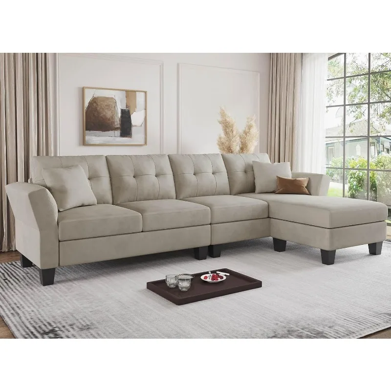 Samt Schnitts ofa L-förmiges Sofa 4-Sitzer-Sofa mit Chaiselongue L-förmige Sofas Wende-Schnitts ofa