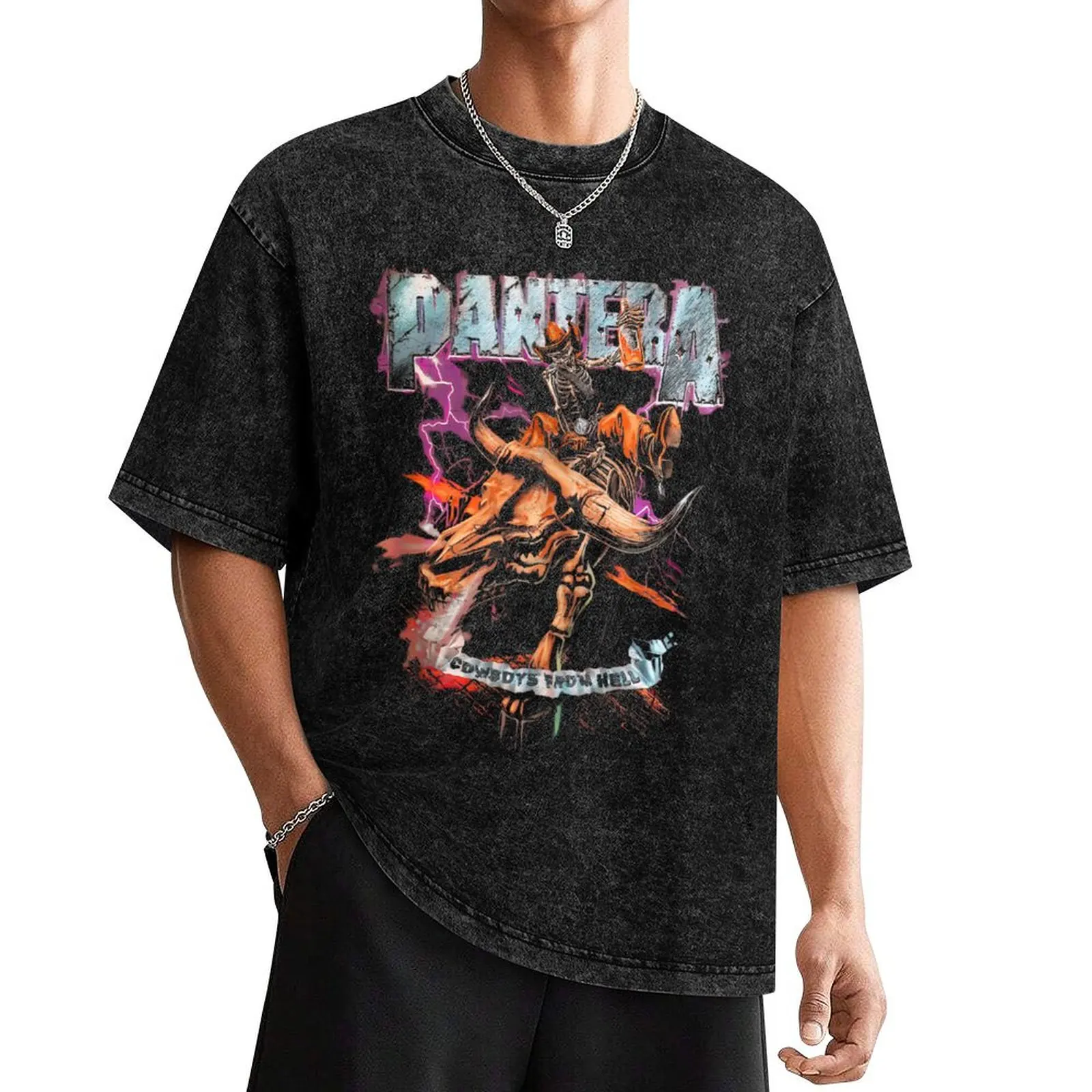 

Pantera Official Cowboys From Hell Riding Skeleton T-Shirt designer shirts Short sleeve tee shirts men graphic