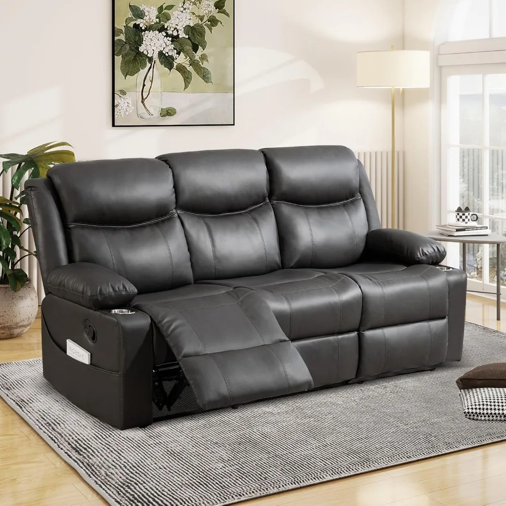 

Reclining Sofa - 3 Seater Manual Recliner with Massage and Heat, Cup Holders, Loveseat Recliner Couch for Living Room