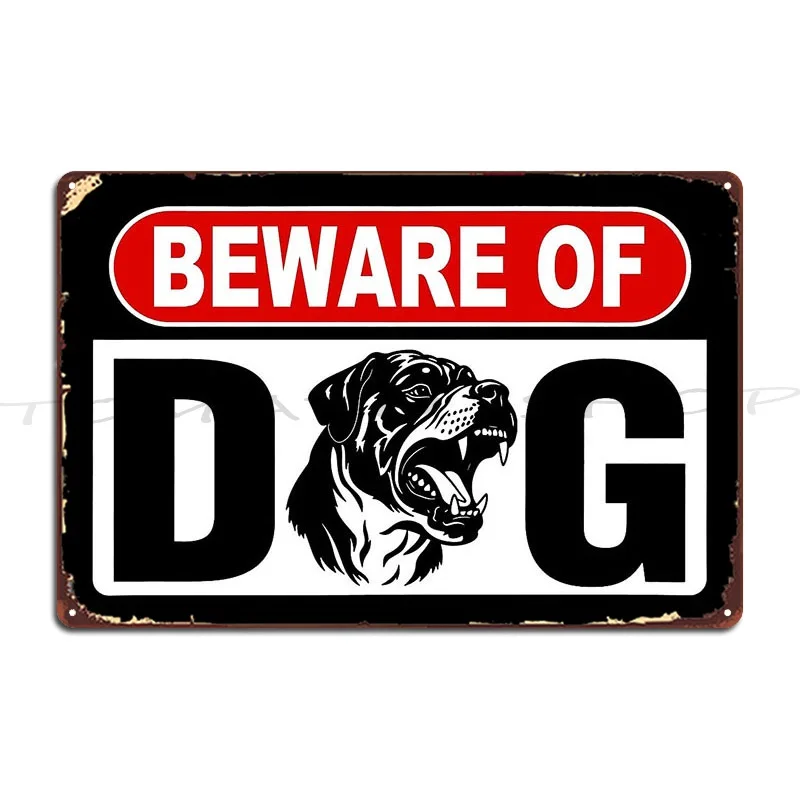 Beware Of Dog Rottweiler Metal Sign Wall Mural Design Club Bar Wall Decor Design Tin Sign Poster