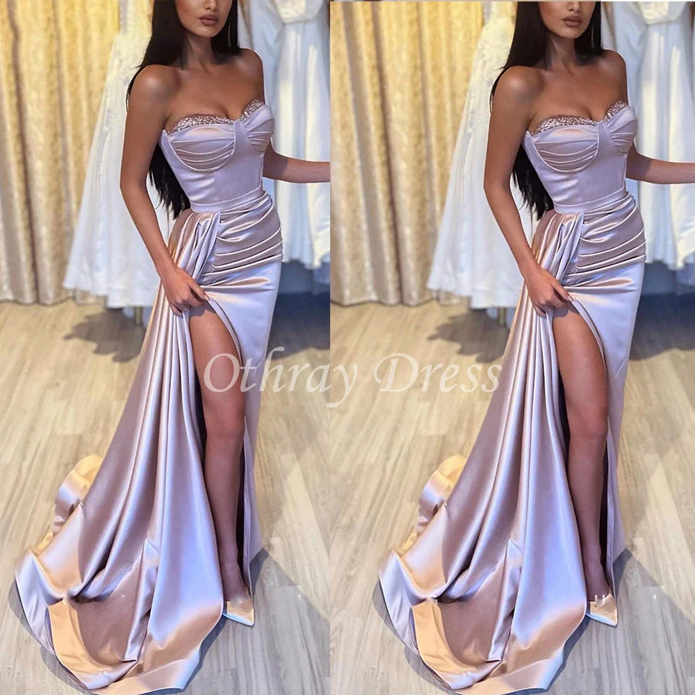 

Luxury Prom Dress Sheath Satin Sweetheart Pleats Long Prom Dresses Woman Party Night Floor-Length Robe De Soiree فستان سهرة