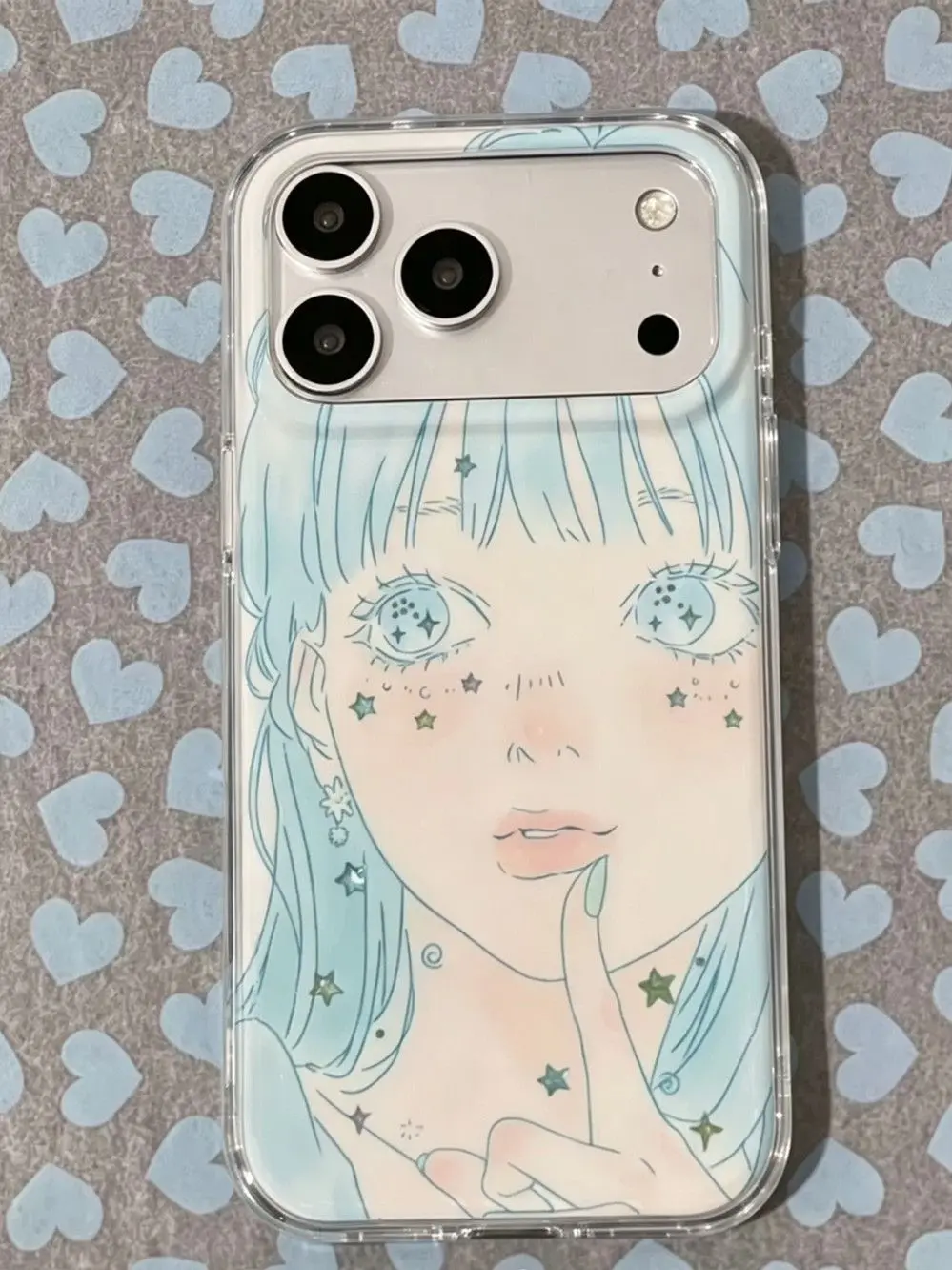 Y2k Japan INS Blue Cute Cartoon Manga Girl Personality Phone Case For iPhone 18 17 Air 16 15 14 Plus 13 12 11 Pro M