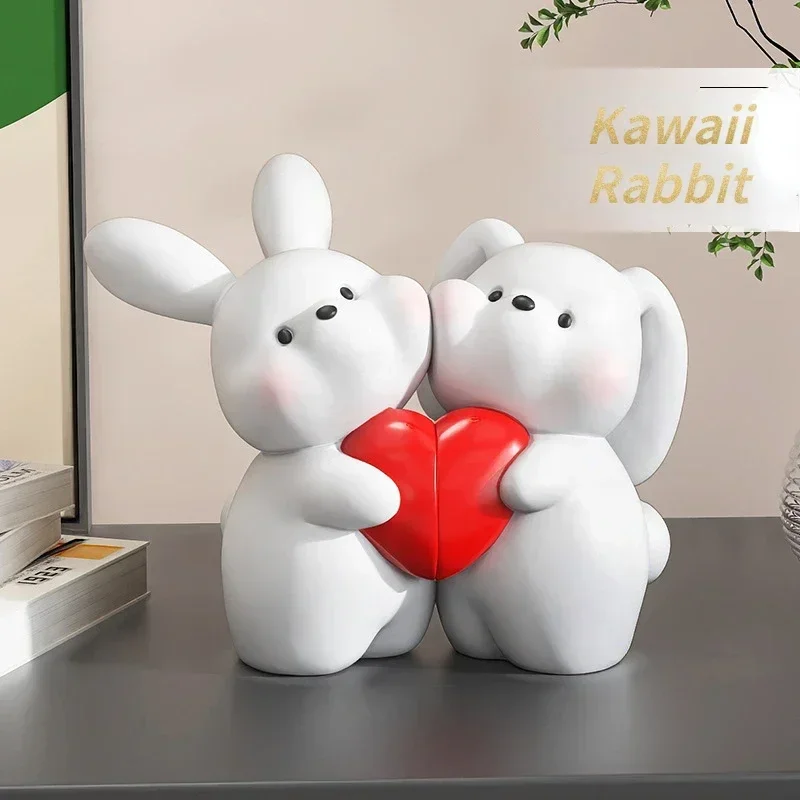 

Cute Couple Love Rabbit Bookshelf Accessories Living Room Tabletop Art Animal Figurines Wedding Decor Home Decor Kawaii Bookends