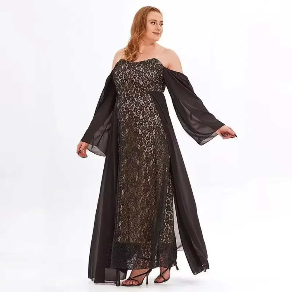 Plus Size Elegant One-Shoulder Lace Long Gown Dress