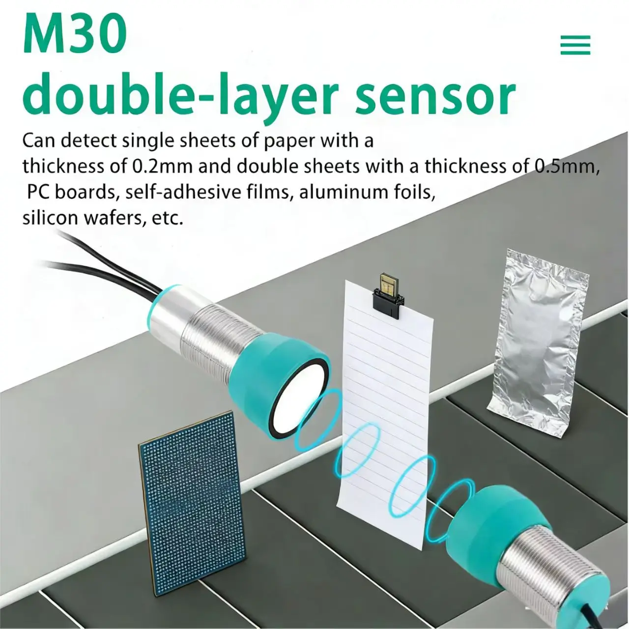 M30 ultrasonic single-chip and dual chip sensors, used for detecting high-precision reflection probes such as paper, metal, alum