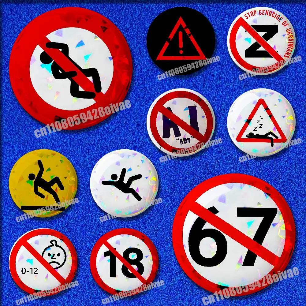 For Warn Warning Prohibit 67 AI ICON Pins Insignia Badge Pin Cover Emblem Round Ornament 75mm Cosplay Brooch Button
