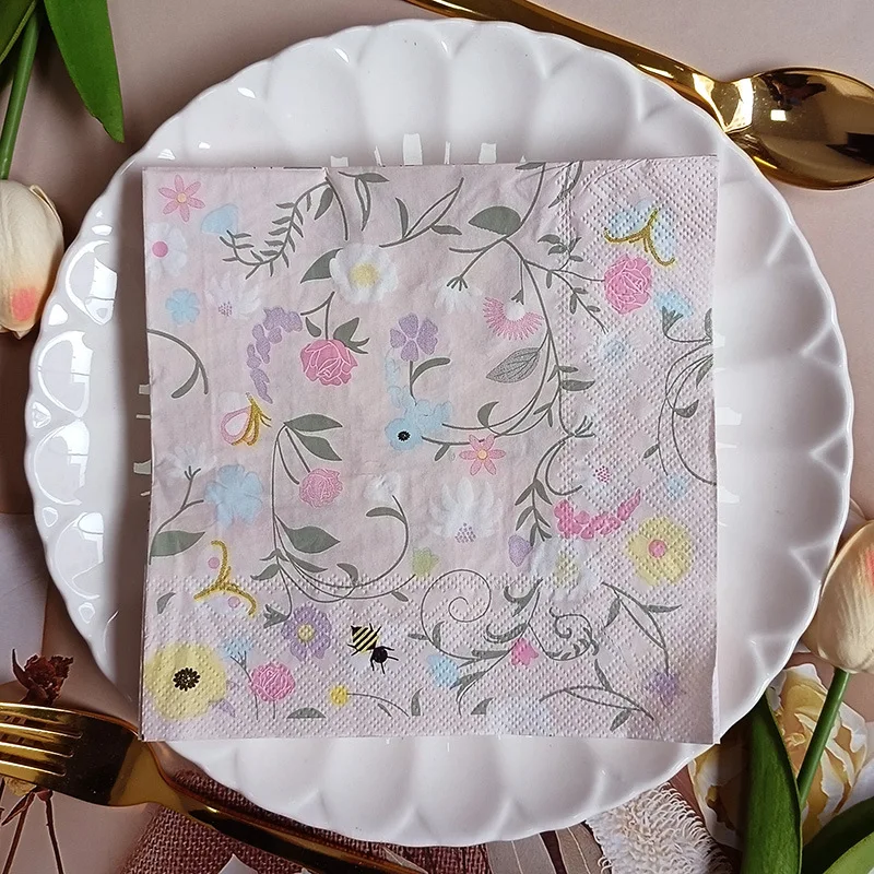 20Pcs Color Flower Printed Paper Napkins, 2-Ply Disposable Napkins for Baby Shower Birthday Party - Table Decor Tissue Supplies