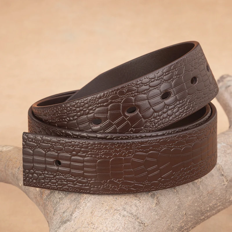 3.8cm Men's Cowskin Belt Crocodile Pattern Luxury Designer Belts Men High Quality 100% Genuine Leather Without Buckle