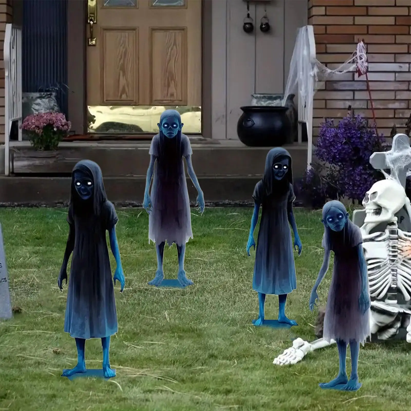 Halloween Haunted Twin Yard Signs Metal Spooky Twins Lawn Sign Stakes 2-pieces Halloween Ground Insertion Horror Decor For Porch