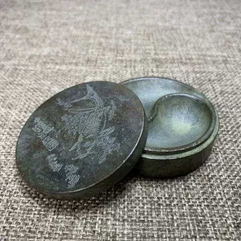 Antique Inkwell, Bai Taishan Weng Bagua Old Patina Imitation Purple Copper Inkwell, Study Decoration