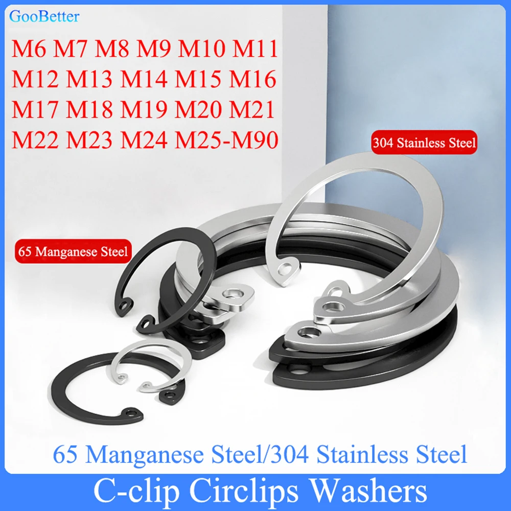 C-clip Circlips Washers M6 M7 M8 M9 M10 M11 M12 M13-M90 Elastic Retaining Ring Clip Snap Ring C Type Circlip for Bearing Shaft