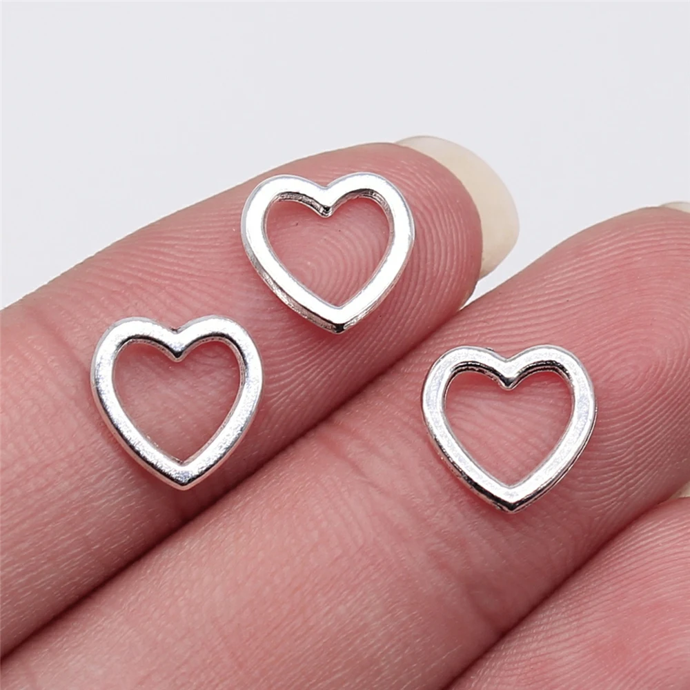 40pcs 10x9mm Antique Silver Plated Hollow Heart Charm Pendant For Jewelry Making DIY Jewelry Findings
