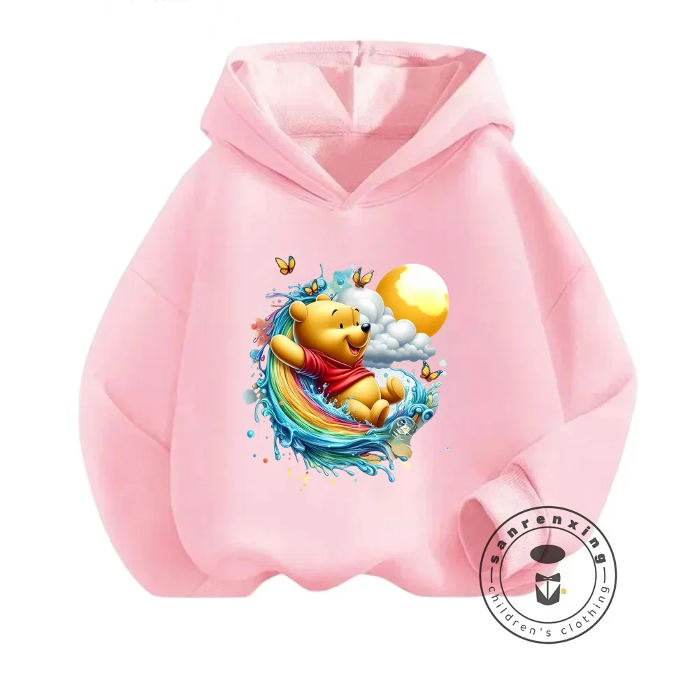 Cute Pooh Bear Printed Hoodie for Kids Sweatshirts Boys Girls Original Fashion Long Sleeve Creative Baby Clothes New Fall 2024