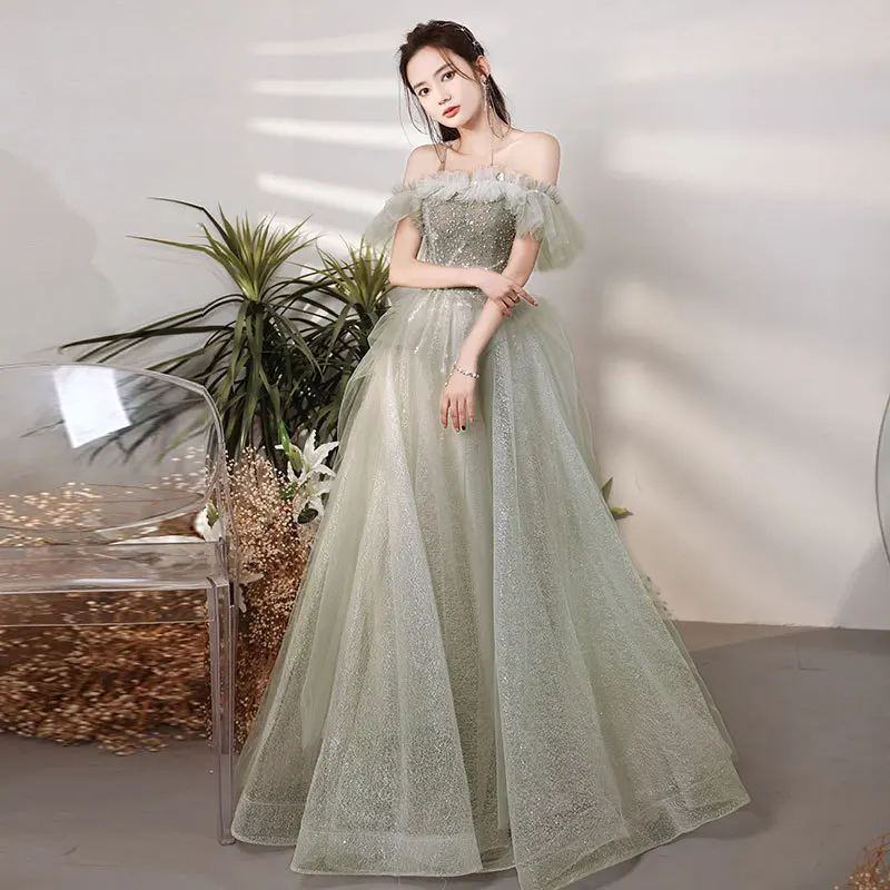 

Women's Summer Socialite Heavy Industry OneShoulder Evening Sequin Dress Fashionable Fairy Atmosphere Host Annual Meeting Dress