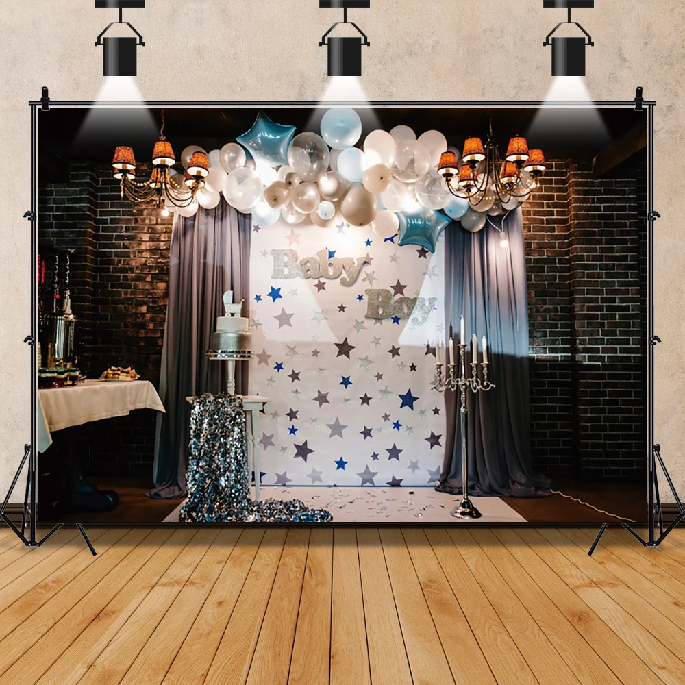 Laeacco Cậu Bé Sinh Nhật Trang Trí Phông Nền Nội Thất Tường Gạch Bóng Nến Trẻ Em Kid Chân Dung Photocall Nền Chụp Ảnh