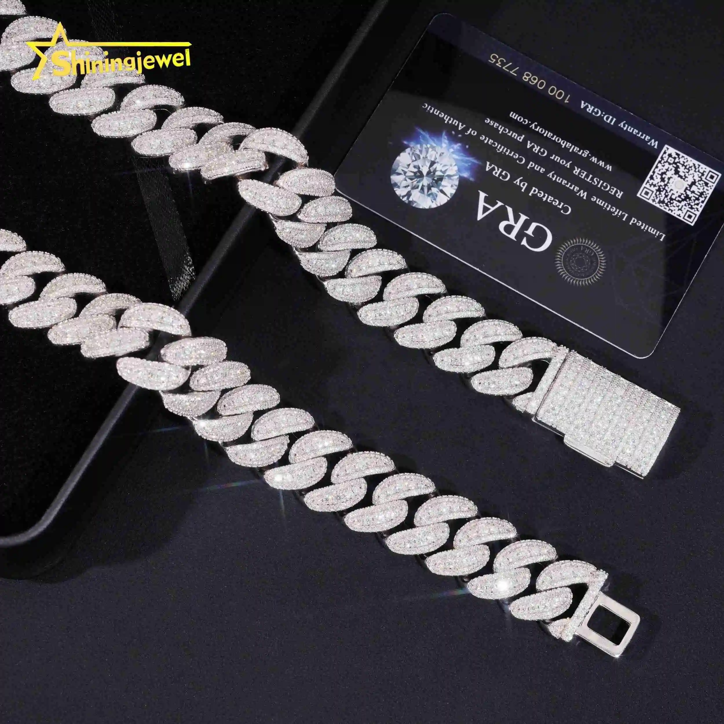 Luxury Mens Solid Heavy Iced Out Maimi Hip Hop 18mm 925 Silver VVS Moissanite Cuban Link Chain..