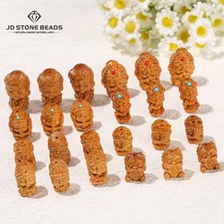 1 Pc Natural Wooden Sandalwood Carved Buddha With Hole For Jewelry Making Diy Necklace Bracelet Pendant Accessory Findings