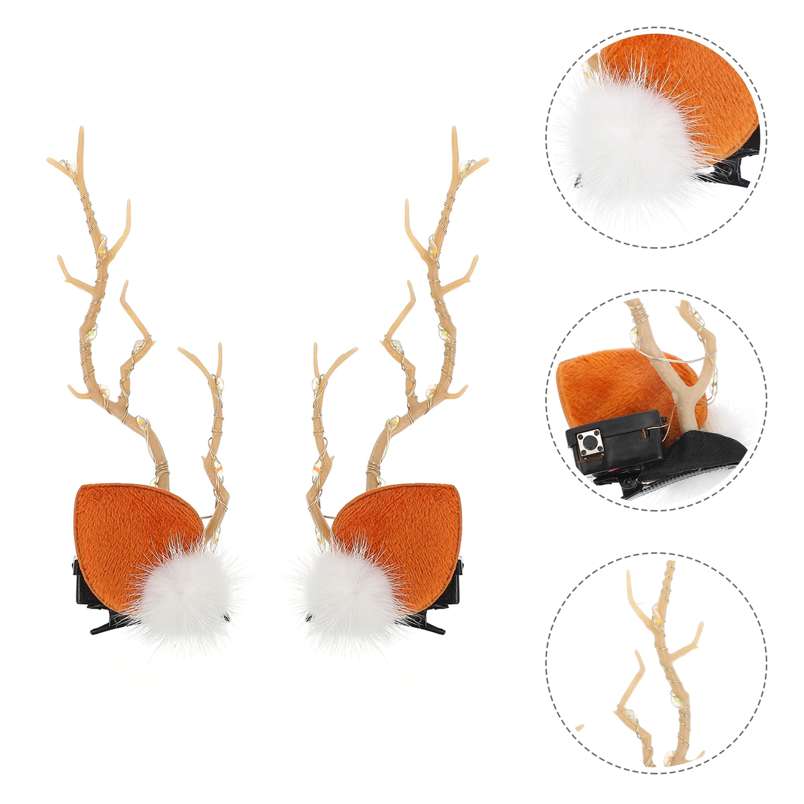 

1 Pair Christmas Glowing Hairpin Deer Antler Elk Horn Hair Clip Reindeer Horns Branch Barrette Xmas Hair Clips Cosplay Costume