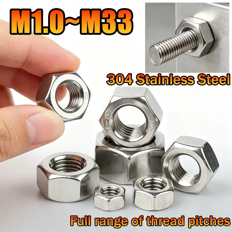 304 A2 Stainless Steel Hex Hexagon Nut DIN934 for M1 M1.2 M1.4 M1.6 M2 M2.5 M2.6 M3 M3.5 M4 M5 M6 M8 M10 To M33 Screws Bolts