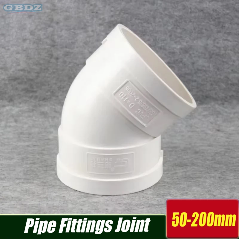 

PVC White Drain Pipe 45 Degree Elbow Inner Diameter 50mm 75mm-200mm Drain Pipe Fittings Joint Kitchen Drain Joint 1-10Pcs