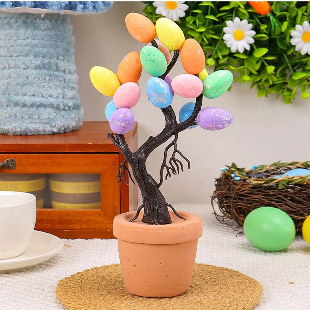 Colorful Easter Egg Tree Flowerpot Mini Handmade Artificial Easter Eggs Potted DIY Crafts Simulation Egg Decorations