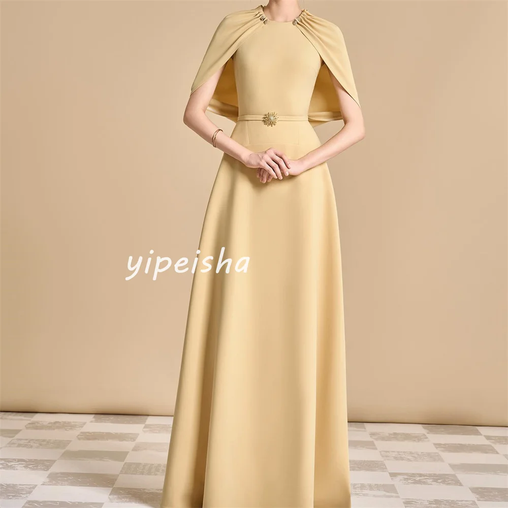 Customized Simple Sizes Available Jersey Sash Rhinestone Pleat A-line Scoop Neck Long Dresses Prom Dresses Matching Fashion Past