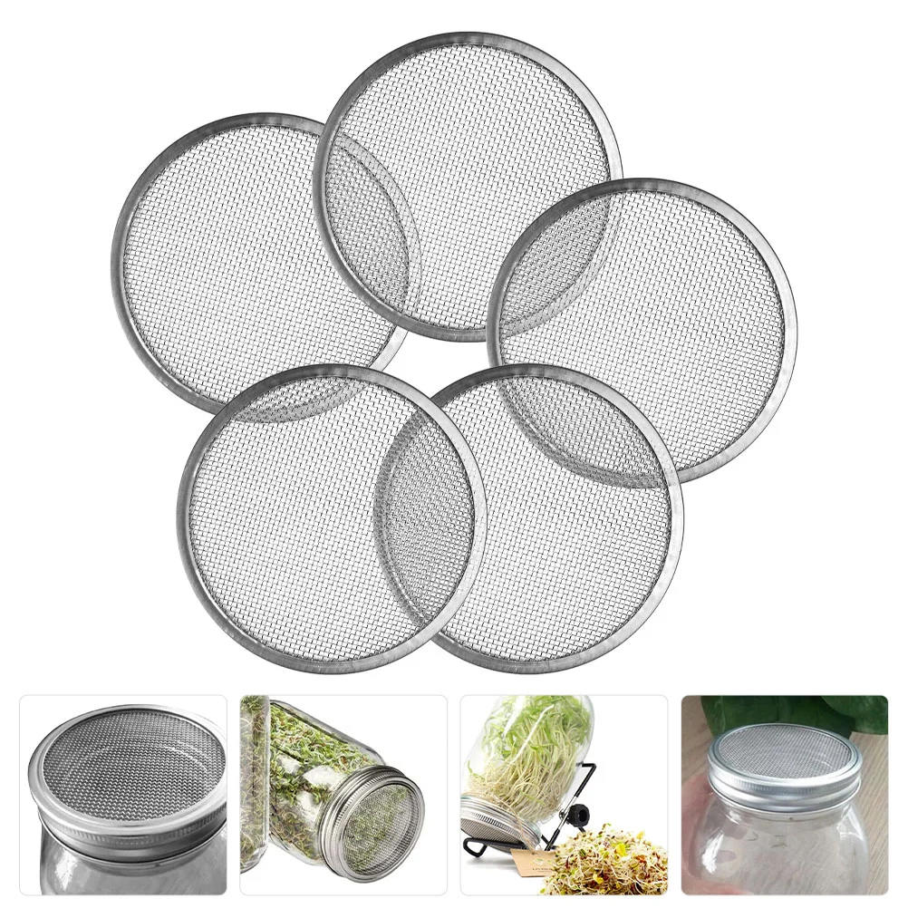 5 Pcs Jar Sprouting Kit Regular Mouth Jars Lids Mason Can Germination Cap Sprouts Growing Mesh Stainless Steel with Holes