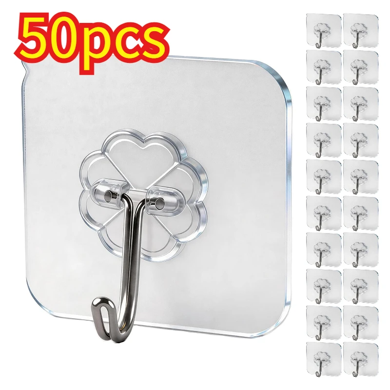 Self-adhesive Adhesive Wall Hanging Hooks Heavy Duty Transparent Seamless Hooks Keys Bathroom Shower Outdoor Kitchen Door Home