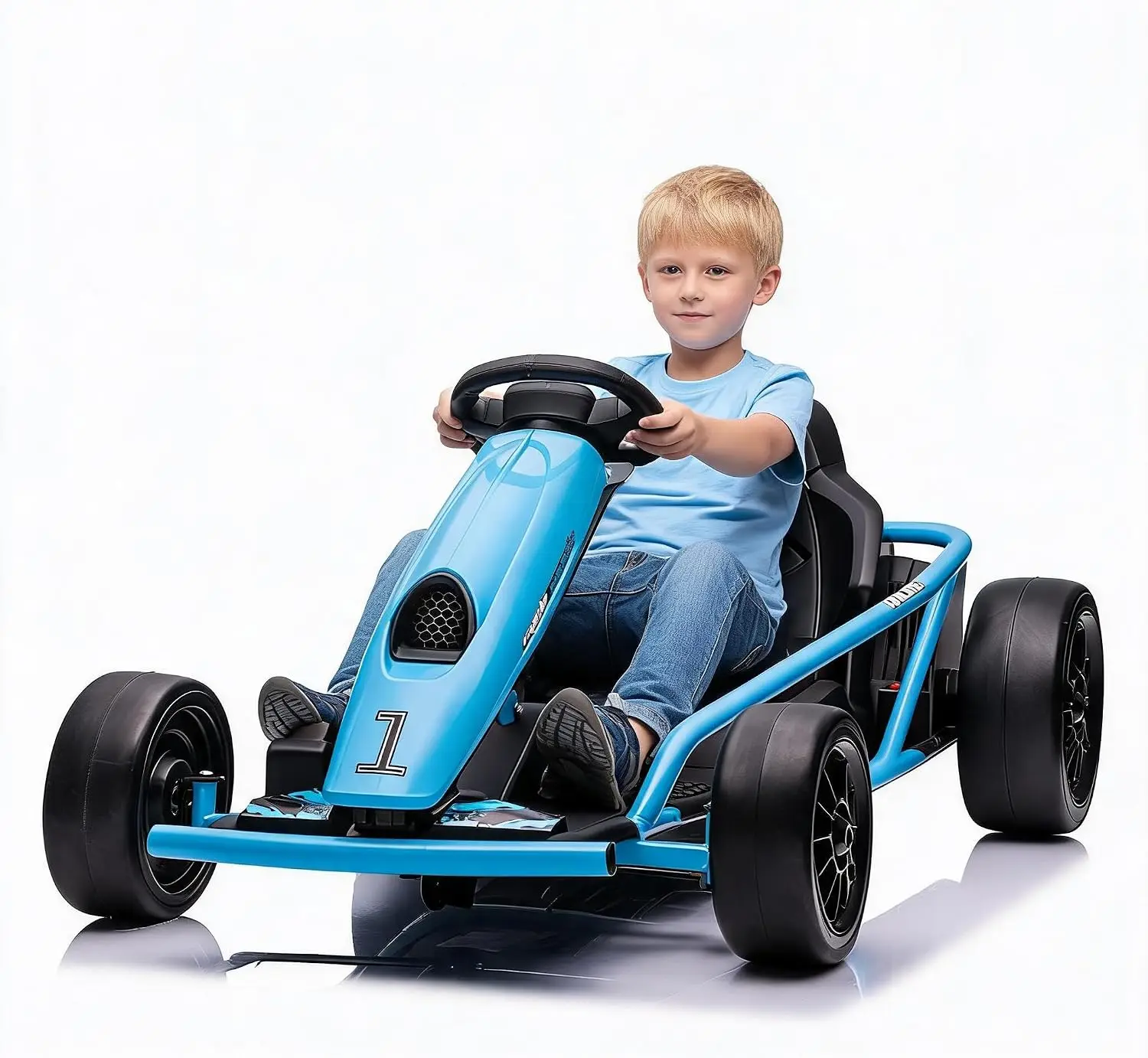 Tacleekii 24V 8.1 MPH Electric Go Kart for Kids Drift Kart Ages 6-12 Dual 300 Motor, 9Ah Battery, High Speed Ride on Toy Slow Start Music Horn Honking, Safety Belt, 155 Lb Max Weight, Outdoor