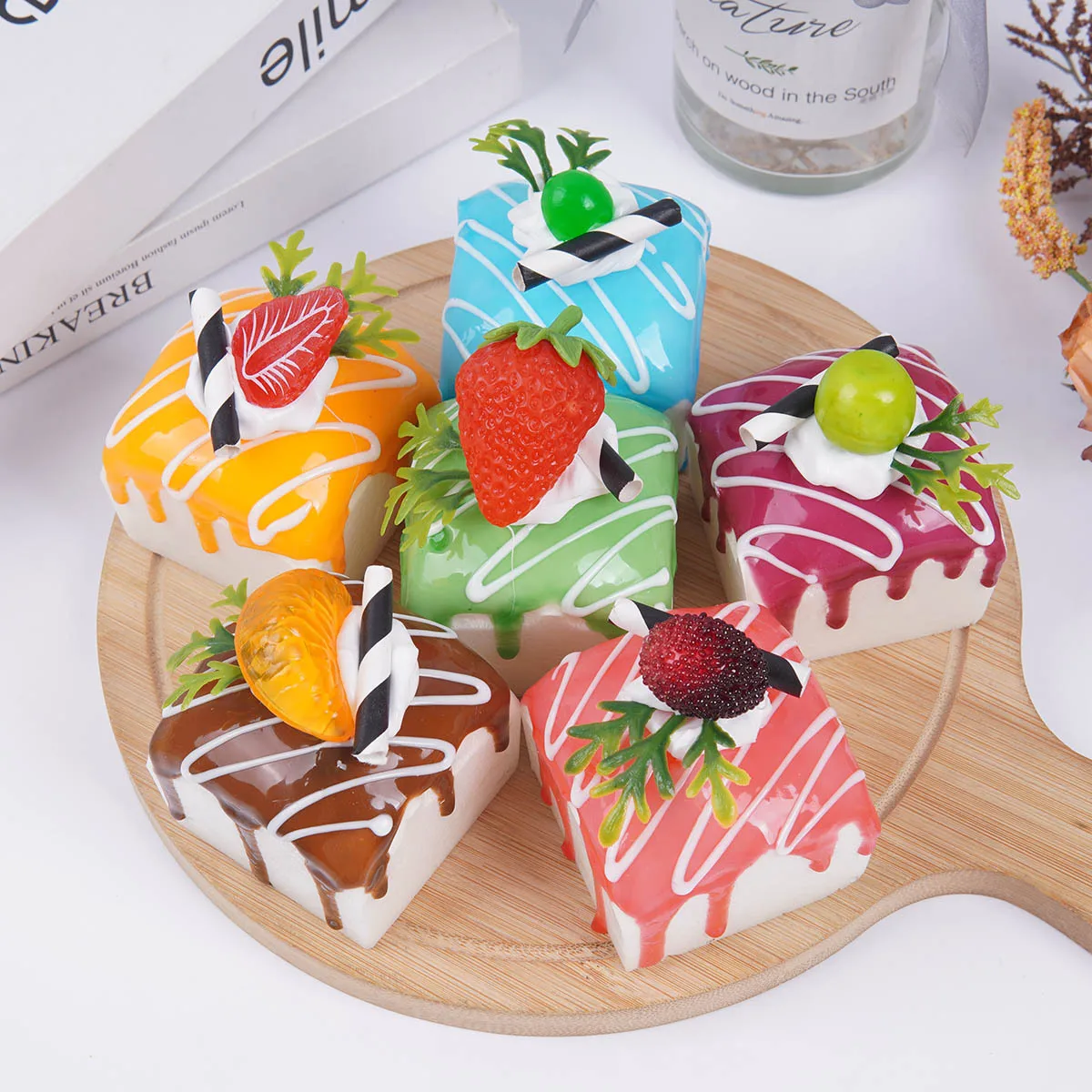 

5cm Fruit Cream Cupcake Buttercream Fruit Square Mousse Food Model Wedding Dessert Ornaments Simulation Home Decor Decorations