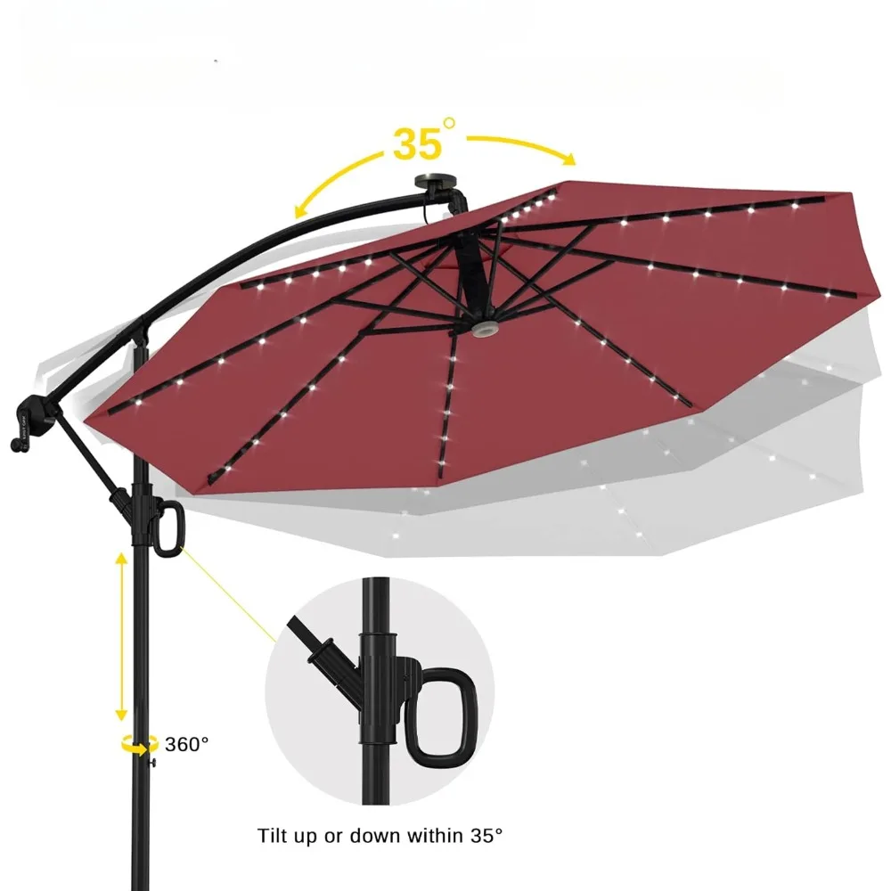 

Umbrella, 10 Ft Outdoor Offset Umbrella 40 LED Solar Lights and Crank, Aluminum Pole and UPF 50+ Fade Patio Umbrellas