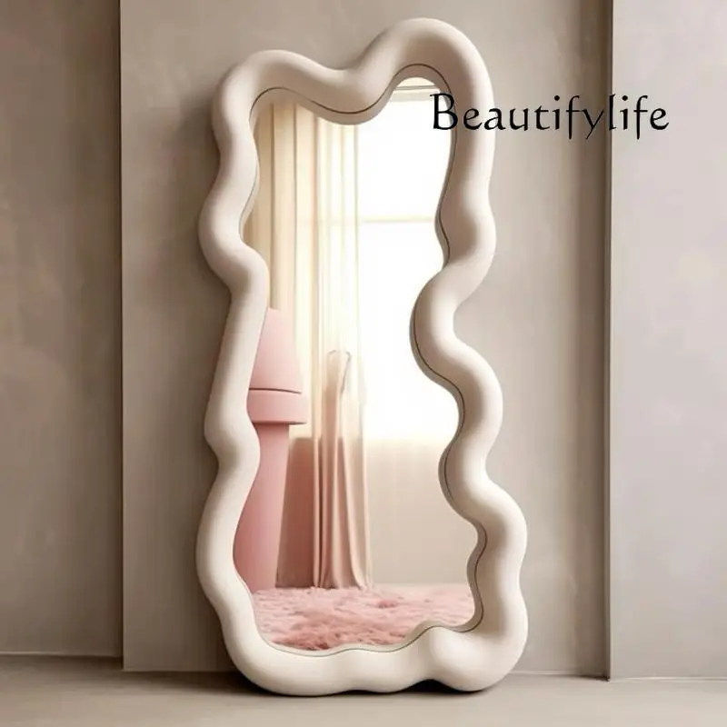 

X асимметричное зеркало в рамке, аномальный дизайн, современное минималистское кремовое зеркало, волнистое эстетичное зеркало, палочка для украшения дома