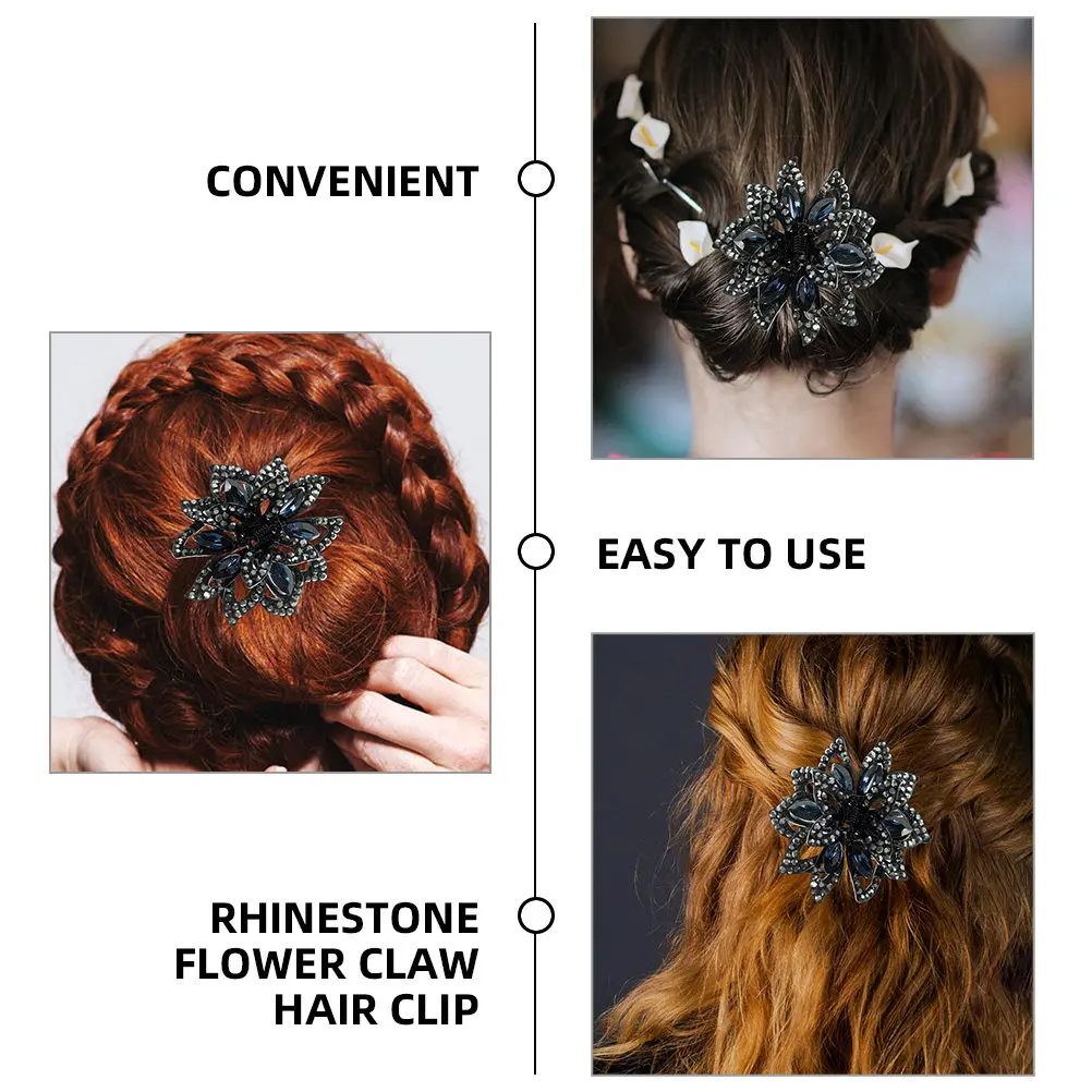 

2 шт. заколки-крабики для волос с цветочным декором из страз, маленькие заколки-крабики для женщин, для свадьбы, дня рождения, повседневного использования, аксессуары для волос