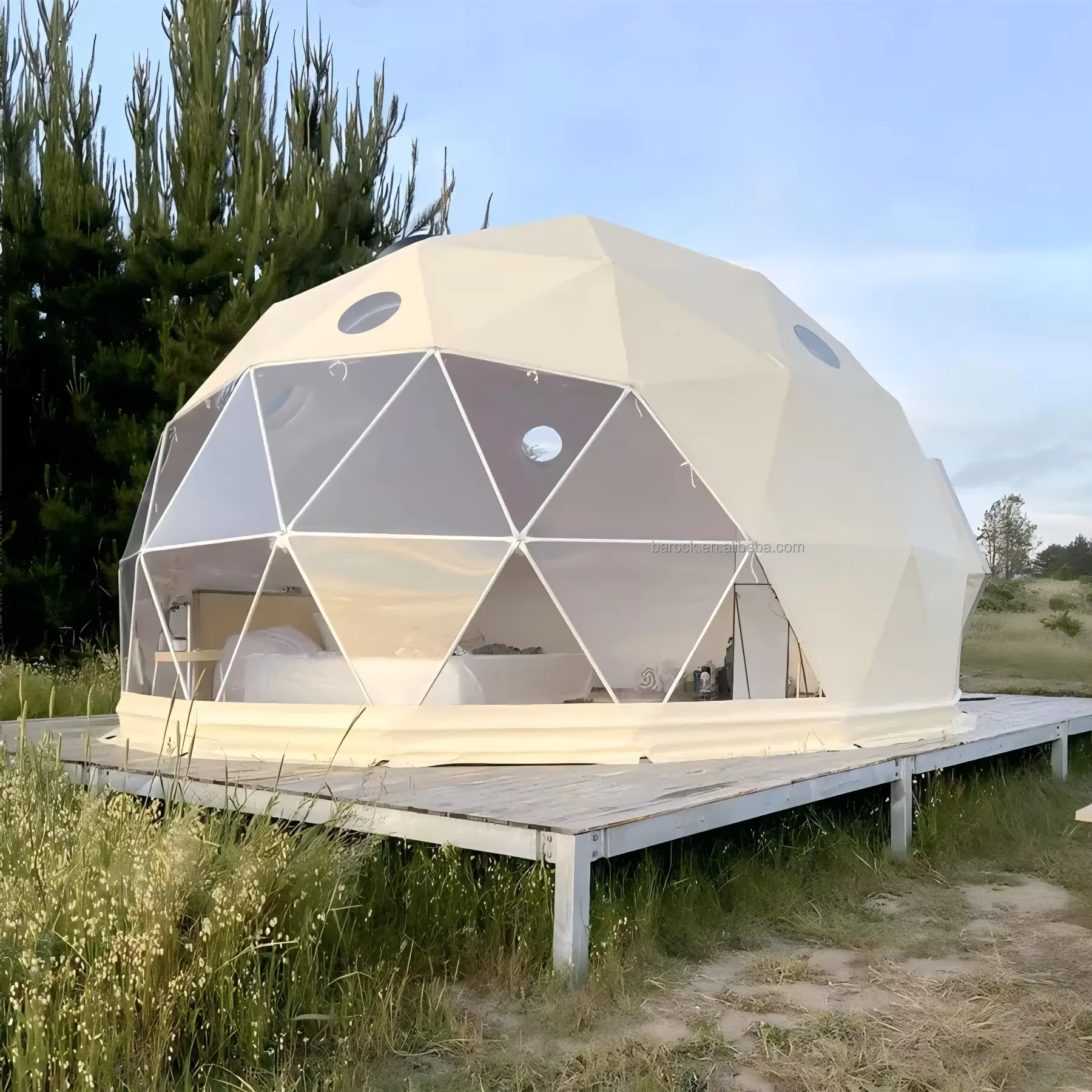 

All-Weather Camping Shelter with a Lightweight Steel Framework and Transparent or Insulated PVC Panels Dome Tent