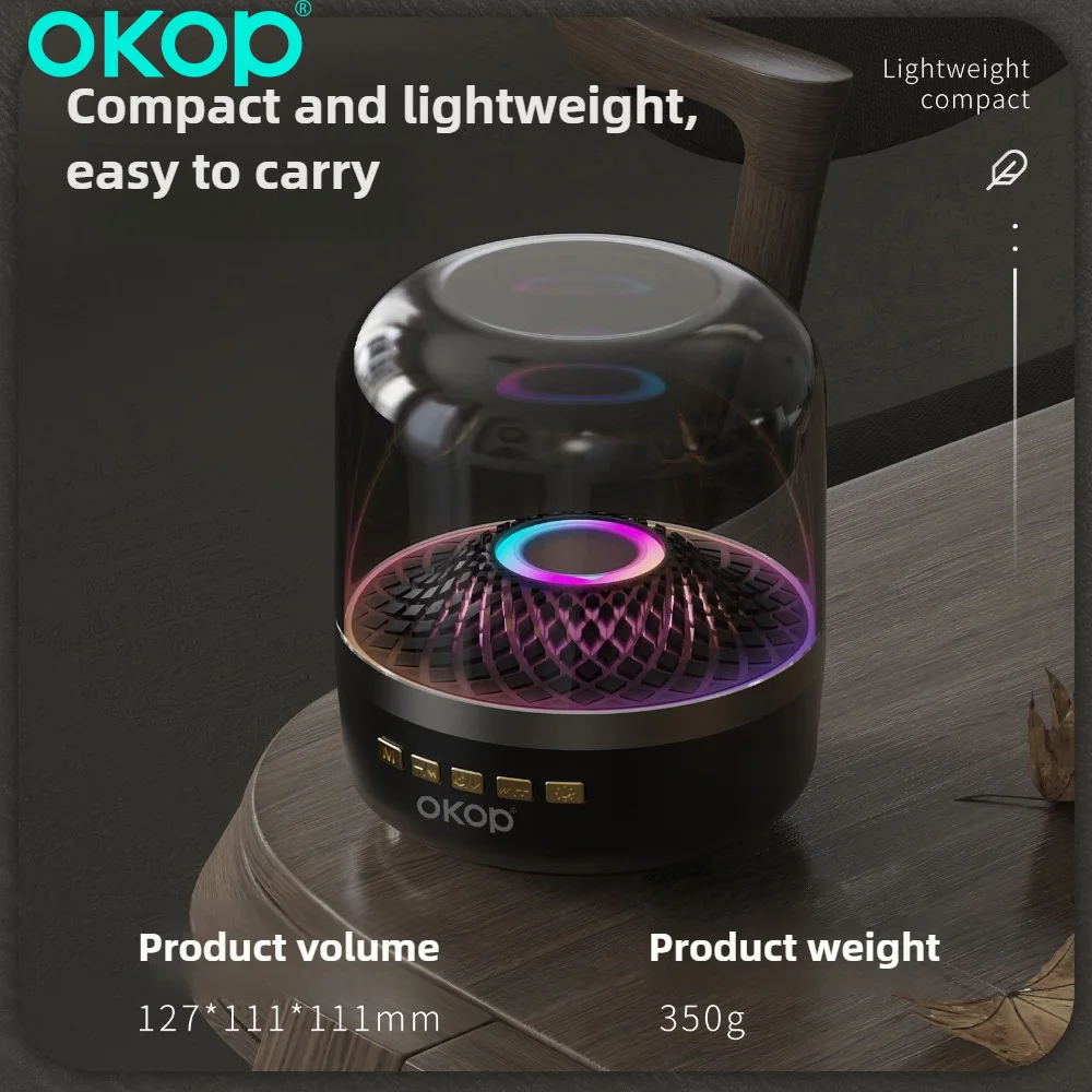 OKOP Harman Glazed صوت بلوتوث لاسلكي، مضخم صوت RGB لسطح المكتب لبطاقة المنزل، مكبر صوت متعدد الوظائف للجو، المنزل، التخييم #3