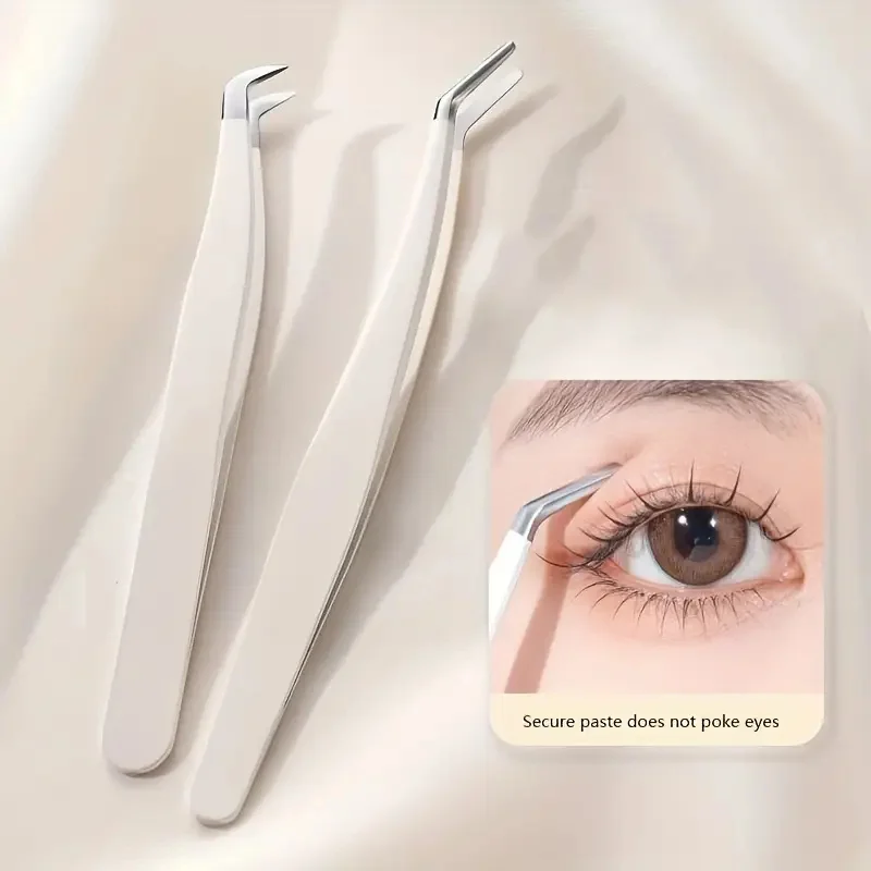 Precision Eyelash Extension Tweezers Steel Eyelash Tweezers Curved Tip Lash Applicator Pointed Mouth False Eyelash Grafting Clip