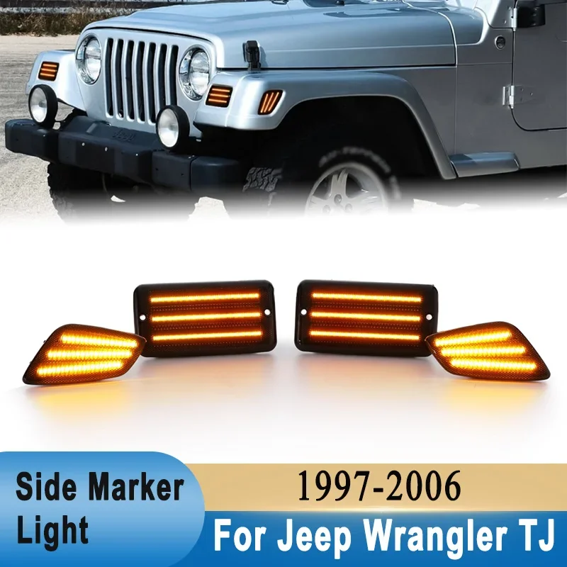 

4Pcs LED Signal Light For Jeep Wrangler TJ 1997-2006 Front Bumper Parking Lamp & Front Fender Side Marker Lamps Black Shell