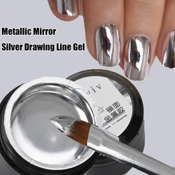 8ml Super-Bright Metallic Effect Silver Mirror Nail Gel 2023's Line Flower Metal Effect Drawing Gel Silver UV Polish Varnish