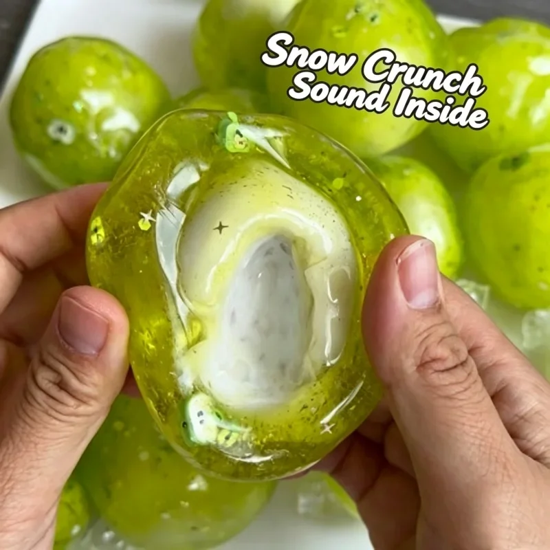 Handmade Green Apple Crispy Squeeze Ball Crunchy ASMR Sound Fidget Toy Stretchy Squishy Toy for ADHD Stress Relief Anti-Anxiety