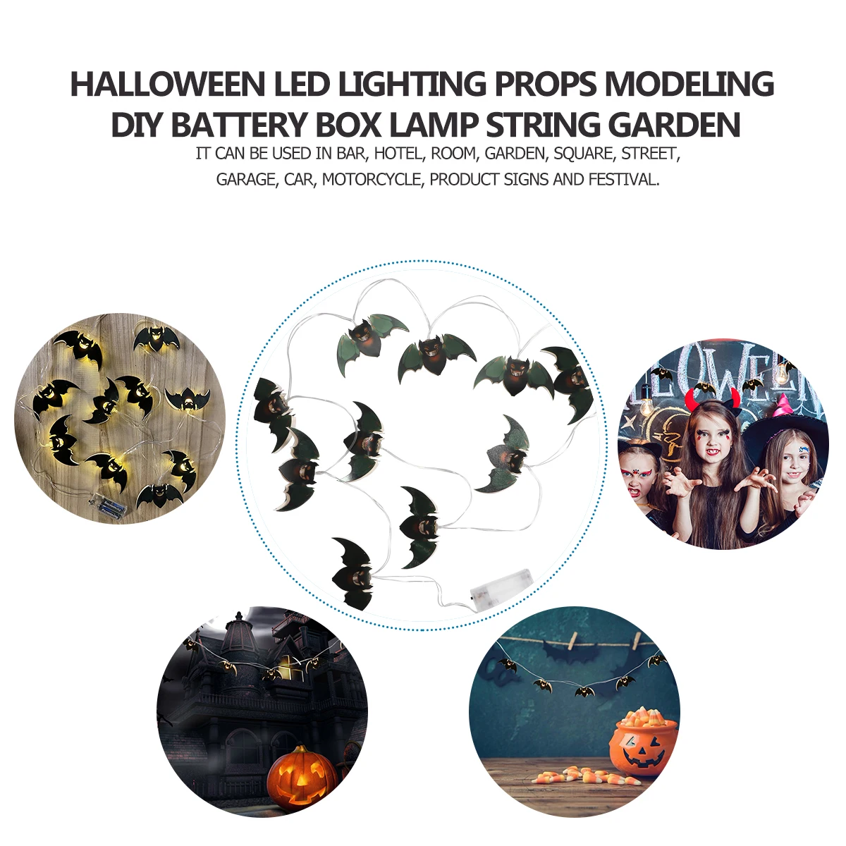 1set 1Set Halloween Led String Plastic Bat Lamp Decor Garden Outdoor Operated Creative Decoration Festival Party Garage