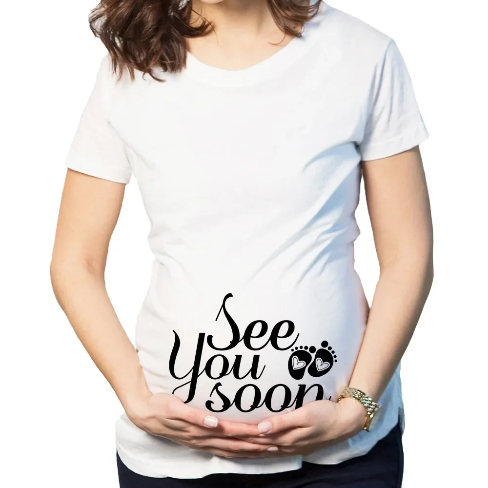 

Summer Maternity Pregnancy T Shirts Women Cartoon Tees Baby Print Staring Pregnant Clothes Funny Cotton Women T-shirt Size S-XXL