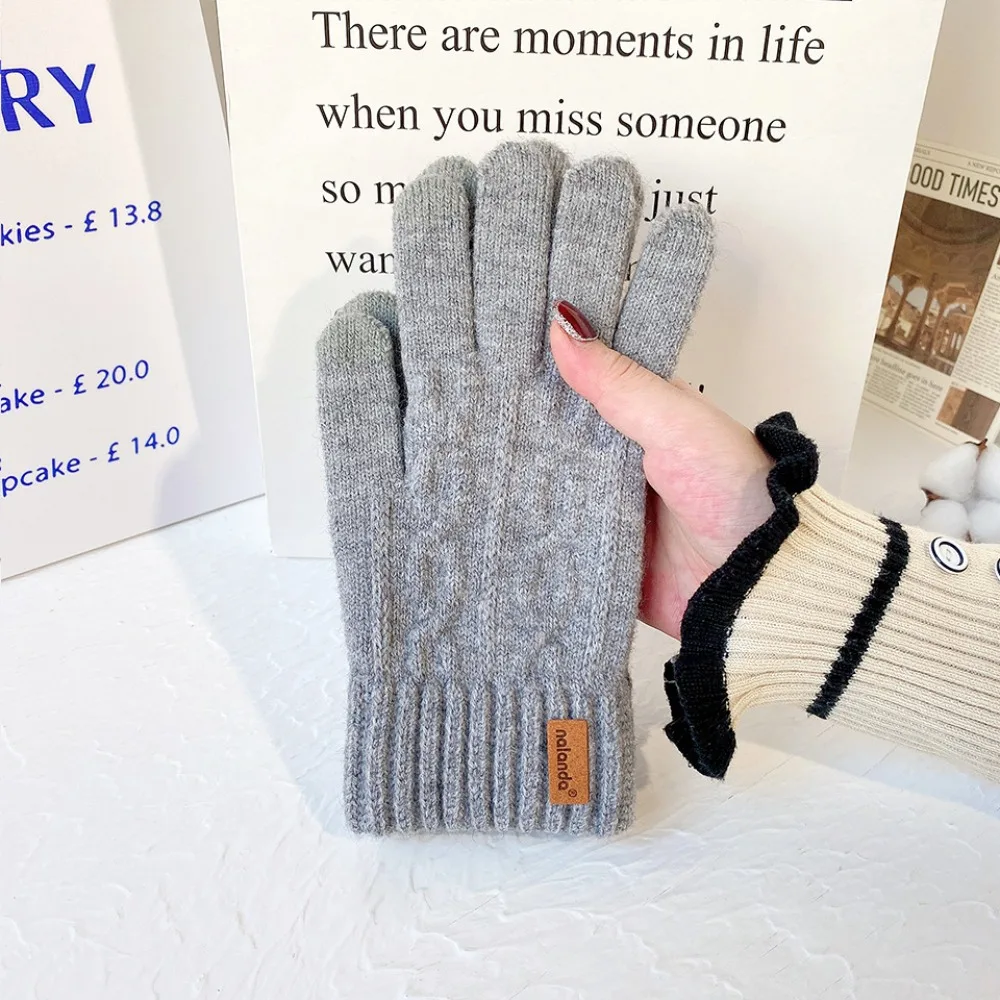 

Five Finger Plush Knitting Gloves Warm Korean Style Full Finger Mittens Full Finger Mittens Windproof Cycling Driving Gloves Men
