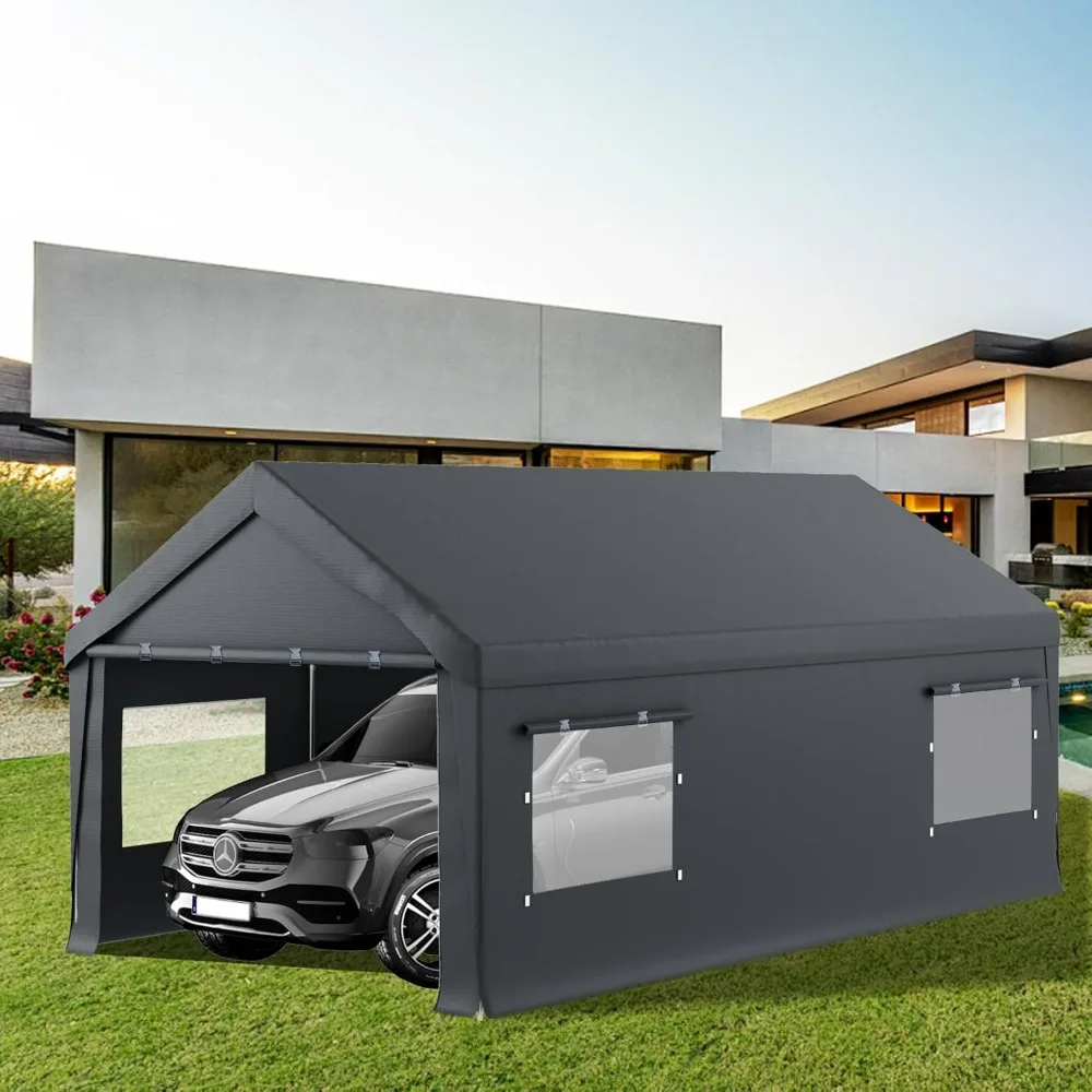 Carport 12x20 Heavy Duty Portable Garage, Roll-Up Windows & Doors, Removable Sidewalls,Car Tent Garage with All-Season Tarp