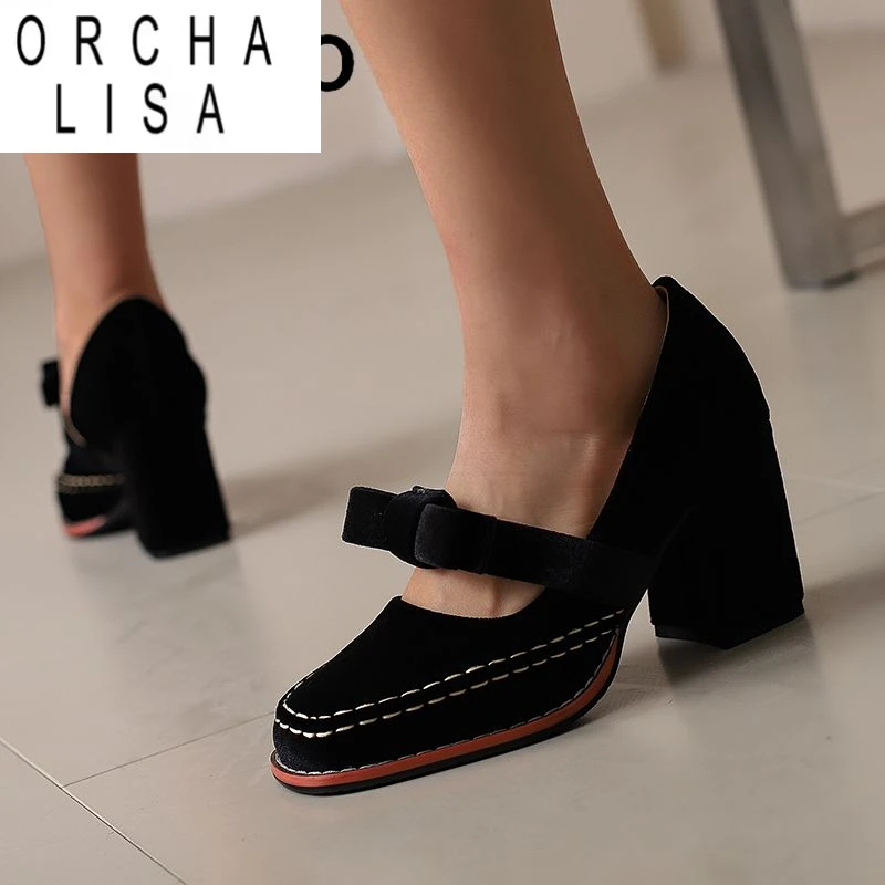 orcha-lisa-design-female-pumps-square-toe-block-heels-8cm-slip-on-bowknot-flock-suede-plus-size-47-48-soft-fashion-dating-shoes