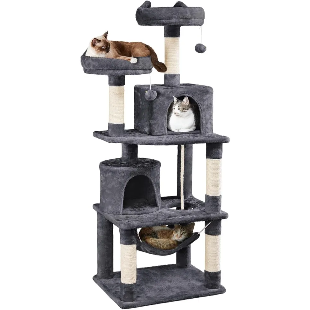 

62.5inches Cat Tree Cat Tower Cat Condo with Platform & Hammock, Scratching Posts for Kittens Pet Play House with Plus