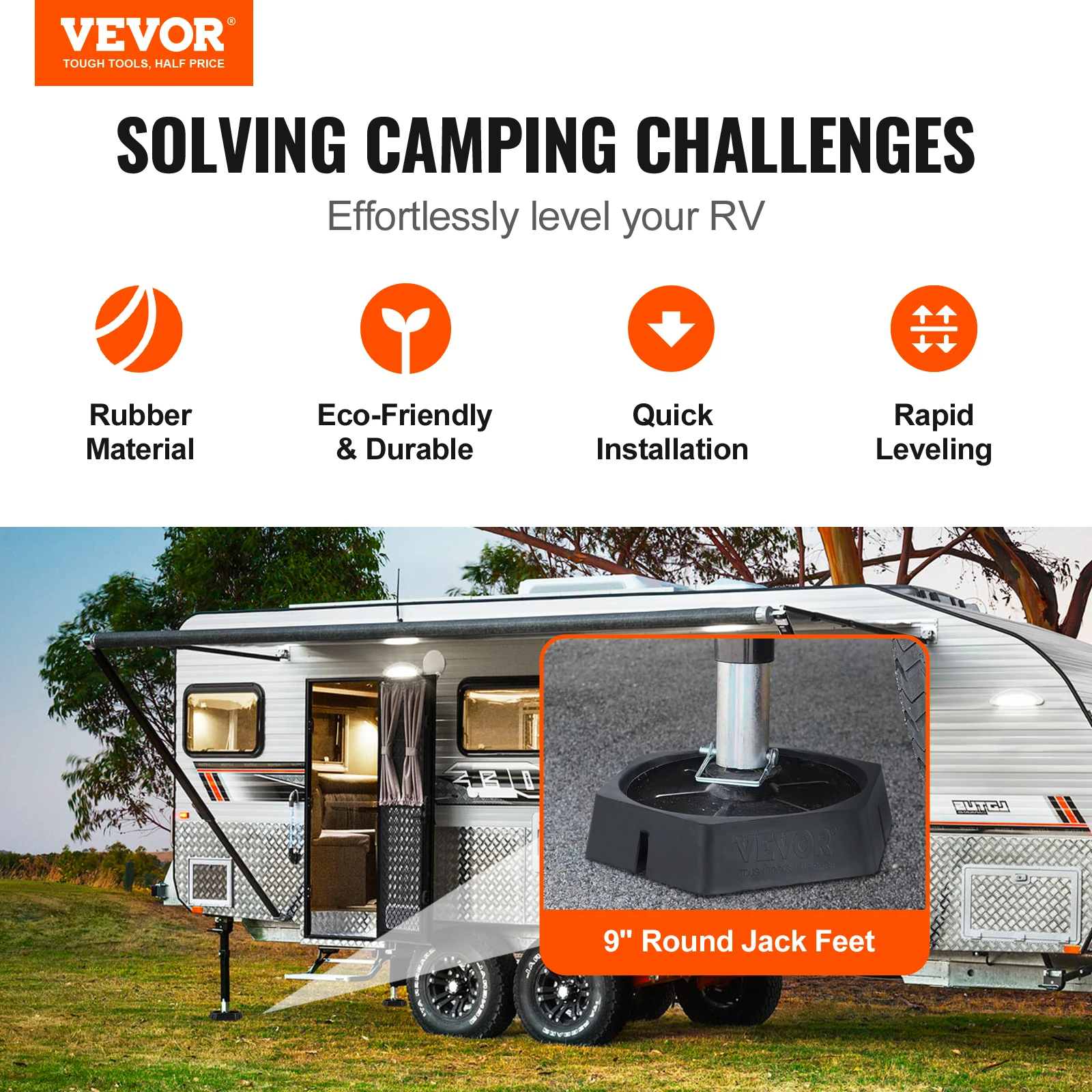 VEVOR RV Leveling Pads Round Landing Feet Permanent Attached Jack Stabilizers Rubber  Travel Trailers Class A/C Motorhome