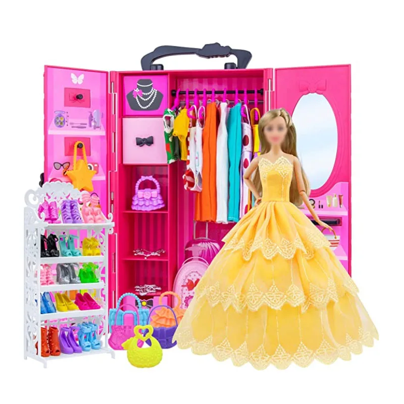 Armario de princesa bonita para muñecas Barbie de 30cm, 65 piezas, ropa y accesorios, armario de juguetes para niñas, regalo de cumpleaños para niños