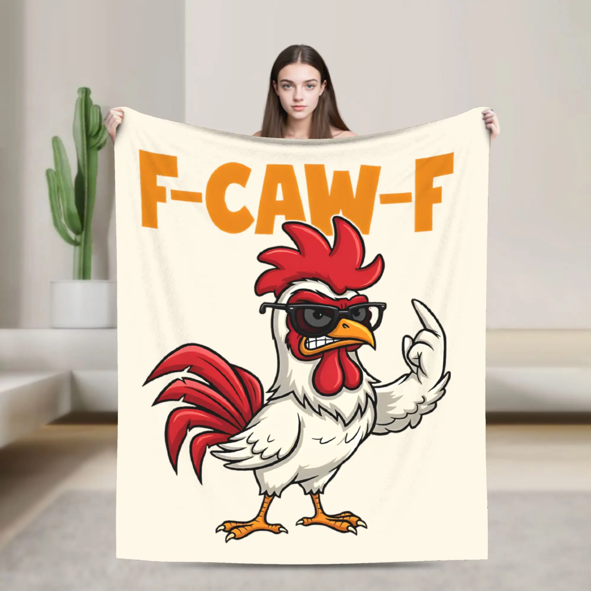 

F-Caw-F Chicken FCAWF Humor Quote Rooster Meme Blanket Cover Fleece Super Soft Throw Blankets for Car Sofa Couch Bedroom Quilt