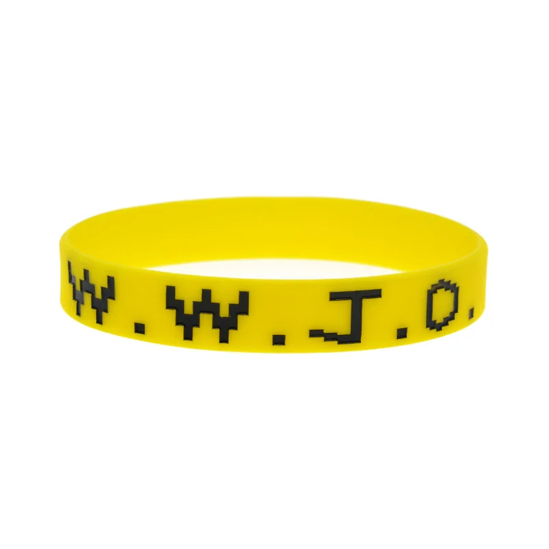 50 Pcs WWJD Silicone Rubber Wristband 1/2 Inch Wide Christian Bracelets Jelly Color Adult Size